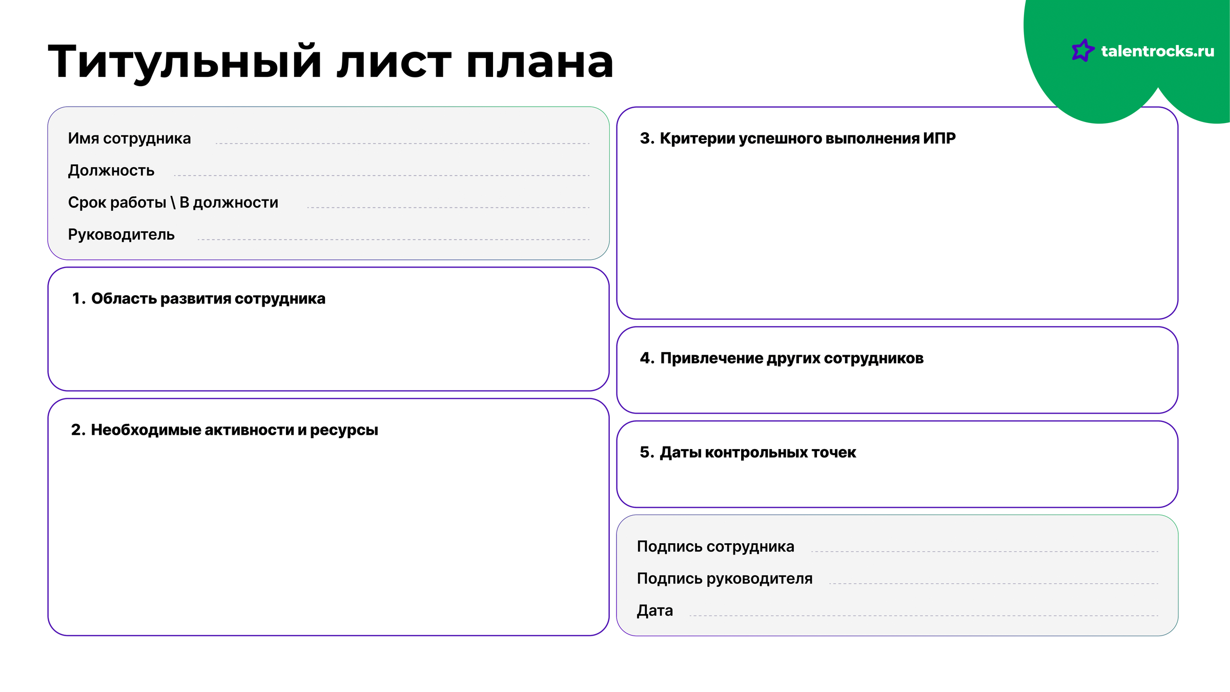 10 шаблонов индивидуального плана развития сотрудника